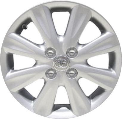 Toyota Yaris 2009-2012 powder coat silver 15x5.5 aluminum wheels or rims. Hollander part number ALY69553, OEM part number 4261152530.