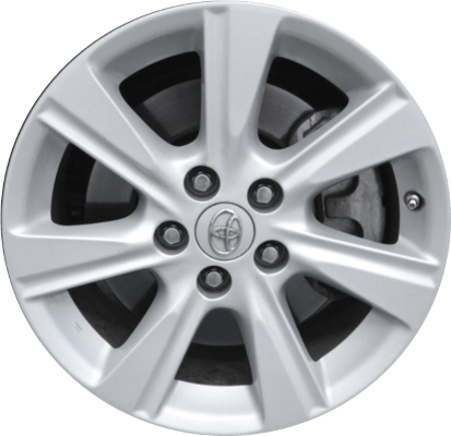 Toyota Highlander 2011-2013 powder coat silver 17x7.5 aluminum wheels or rims. Hollander part number ALY69580, OEM part number 426110E190, 4261148460, 4261148470.