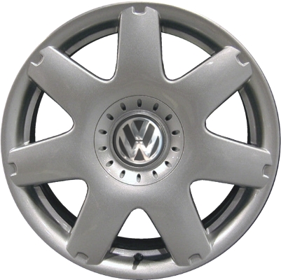 Volkswagen Beetle 2001-2005 powder coat silver 17x7 aluminum wheels or rims. Hollander part number ALY69742, OEM part number 1C0601025E091.