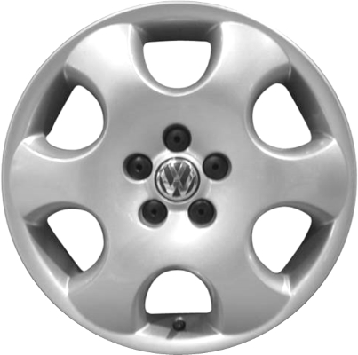 Volkswagen Beetle 2002-2005 powder coat silver 16x6.5 aluminum wheels or rims. Hollander part number ALY69763, OEM part number 1C0601025H091.