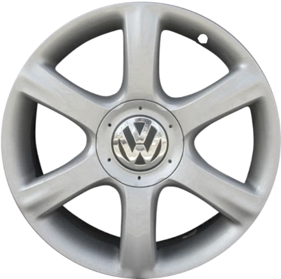 Volkswagen Beetle 2003-2005 powder coat silver 16x6.5 aluminum wheels or rims. Hollander part number ALY69833, OEM part number 1C0601025P8Z8.