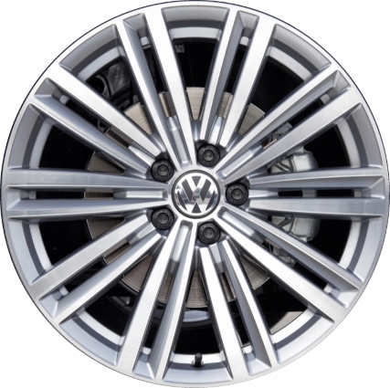 Volkswagen Passat 2015-2019 silver machined 19x8 aluminum wheels or rims. Hollander part number ALY69983, OEM part number 561601025JZD8.