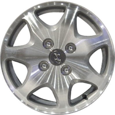 Hyundai Sonata 1999-2001 silver machined 15x6 aluminum wheels or rims. Hollander part number ALY70687, OEM part number 5291038400, 5291038401.
