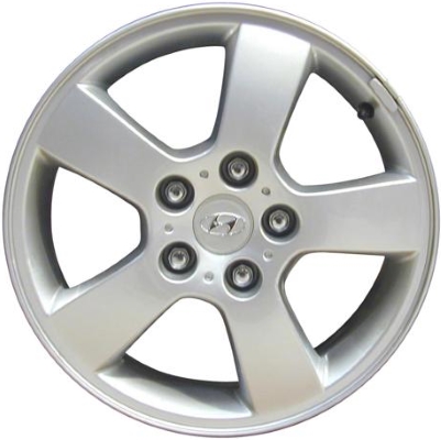 Hyundai Tucson 2005-2009 powder coat silver 16x6.5 aluminum wheels or rims. Hollander part number ALY70713, OEM part number 529102E300, 529102E310, 529102E320, 529102E330.