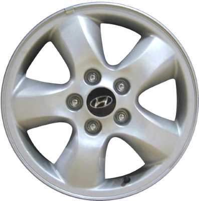 Hyundai Santa Fe 2005-2006 powder coat silver 16x6.5 aluminum wheels or rims. Hollander part number ALY70716, OEM part number 5291026500, 5291026550.