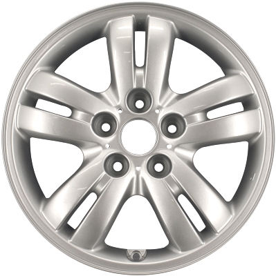 Hyundai Tucson 2006-2009 powder coat silver 16x6.5 aluminum wheels or rims. Hollander part number ALY70733, OEM part number 529102E220, 529102E250.