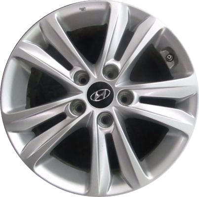 Hyundai Sonata 2011-2014 powder coat silver 16x6.5 aluminum wheels or rims. Hollander part number ALY70802U, OEM part number 529103Q150, 529103S110.