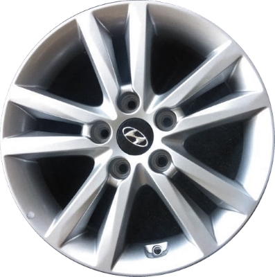 Hyundai Sonata 2015-2017 powder coat silver 16x6.5 aluminum wheels or rims. Hollander part number ALY70866U, OEM part number 52910C2110, 52910C2100.
