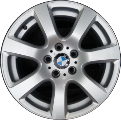 BMW 640i 2016-2019, 650i 2018-2019, 750i 2009-2010 powder coat silver 17x8 aluminum wheels or rims. Hollander part number 71322, OEM part number 36116777654.