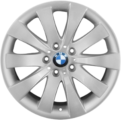 BMW 535i GT 2010-2013, 550i GT 2010-2013, 640i 2016-2019, 650i 2016-2019, 740i 2011-2015, 750i 2009-2015, 760i 2010-2015, ActiveHybrid 7 2011-2015, M6 2016-2019 powder coat silver 18x8 aluminum wheels or rims. Hollander part number 71325, OEM part number 36116777777.