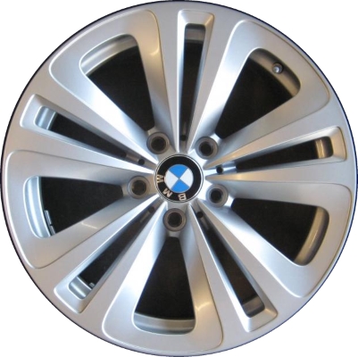 BMW 535i GT 2010-2017, 550i GT 2010-2017, 640i 2012-2015, 650i 2012-2015, 740i 2011-2015, 750i 2009-2015, 760i 2010-2015, ActiveHybrid 7 2011-2015 powder coat silver 18x8 aluminum wheels or rims. Hollander part number 71326, OEM part number 36116775403.