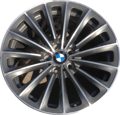BMW 535i GT 2010-2017, 550i GT 2010-2017, 740i 2011-2015, 750i 2009-2015, 760i 2010-2015, ActiveHybrid 7 2011-2015 charcoal machined 19x8.5 aluminum wheels or rims. Hollander part number, OEM part number 36116775392.