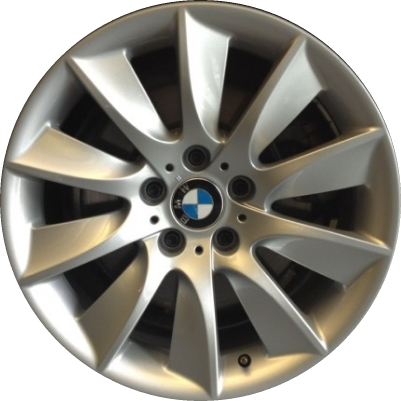 BMW 528i 2011-2016, 535i 2011-2016, 550i 2011-2016, 640i 2012-2019, 650i 2012-2019, ActiveHybrid 5 2012-2015 powder coat silver 18x8 aluminum wheels or rims. Hollander part number, OEM part number 36116790174.