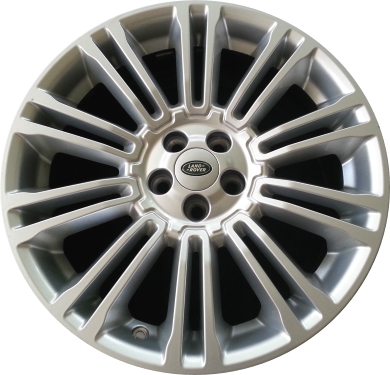 Land Rover Range Rover Evoque 2012-2014 powder coat silver 19x8 aluminum wheels or rims. Hollander part number ALY72233U20, OEM part number LR048428.