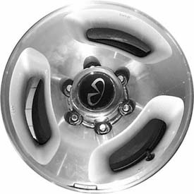 Infiniti QX4 1997-2003 silver machined 16x7 aluminum wheels or rims. Hollander part number ALY73649, OEM part number 403001W325, 403001W326.