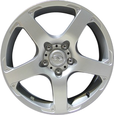Infiniti G35 2003-2004 powder coat silver 17x7 aluminum wheels or rims. Hollander part number ALY73668, OEM part number 40300AL026, 40300AL025.
