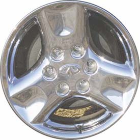 Infiniti QX4 2001-2003 chrome 17x8 aluminum wheels or rims. Hollander part number ALY73675U85, OEM part number 403005W585.