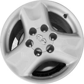 Infiniti QX4 2001-2003 powder coat silver 17x8 aluminum wheels or rims. Hollander part number ALY73675U20, OEM part number 403003W725, 403003W726.