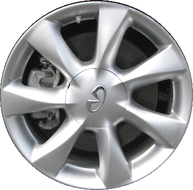 Infiniti EX35 2008-2010 powder coat hyper silver 17x7.5 aluminum wheels or rims. Hollander part number ALY73699U78.HYPV2, OEM part number D03001BA2A, D03001BA8A.