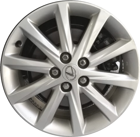 Lexus CT200H 2011-2013 powder coat silver 16x6 aluminum wheels or rims. Hollander part number ALY74258U20, OEM part number 4261176030, 4261176040, 4261176090, 4261176100.
