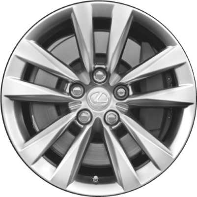 Lexus LS460 2013-2017, LS600HL 2013-2016 powder coat hyper silver 18x7.5 aluminum wheels or rims. Hollander part number 74283, OEM part number 4261A-50120, 4261A-50121, 4261A-50130, 4261A-50131.
