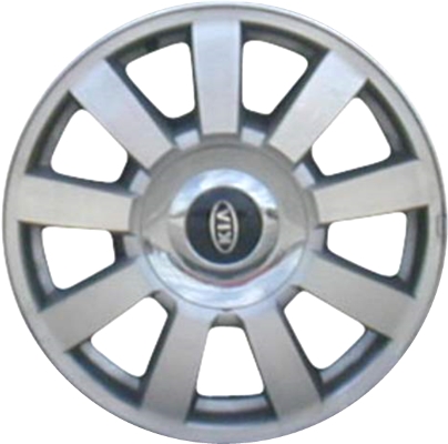 KIA Magentis 2001-2002, Optima 2001-2002 silver machined 15x6 aluminum wheels or rims. Hollander part number 74555, OEM part number 529103C400.
