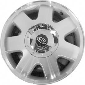 KIA Sedona 2002-2005 silver machined 15x6 aluminum wheels or rims. Hollander part number ALY74558, OEM part number K9965556050.