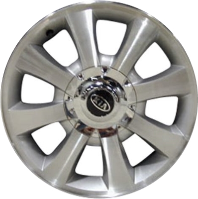 KIA Magentis 2001-2006, Optima 2001-2006 silver machined 16x6 aluminum wheels or rims. Hollander part number 74568U, OEM part number 529103C660.