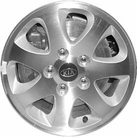 KIA Sedona 2002-2005 silver machined 15x6 aluminum wheels or rims. Hollander part number ALY74575, OEM part number K9965C36050.
