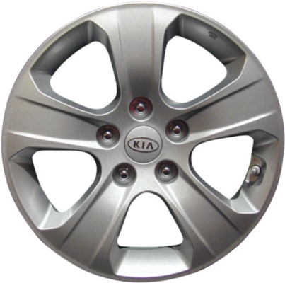 KIA Magentis 2009-2010, Optima 2009-2010 powder coat silver 16x6.5 aluminum wheels or rims. Hollander part number 74611, OEM part number 529102G820.