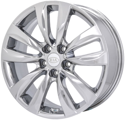 KIA Sorento 2011-2013 chrome 18x7 aluminum wheels or rims. Hollander part number ALY74633U85, OEM part number 529101U385.