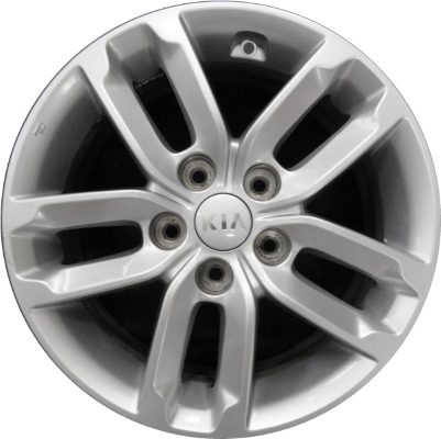 KIA Optima 2011-2013 powder coat silver 16x6.5 aluminum wheels or rims. Hollander part number ALY74637, OEM part number 529102T150, 529104C150.