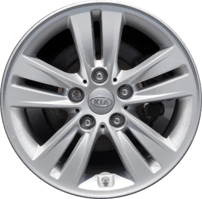 KIA Sportage 2011-2013 powder coat silver 16x6.5 aluminum wheels or rims. Hollander part number ALY74640, OEM part number 529103U110, 529103U100.