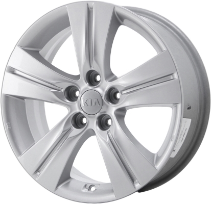 KIA Sportage 2011-2013 powder coat silver 17x6.5 aluminum wheels or rims. Hollander part number ALY74641U, OEM part number 529103U210, 529103U200.