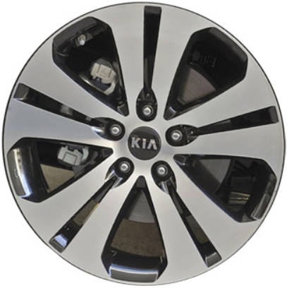 KIA Sportage 2011-2013 black machined 18x7 aluminum wheels or rims. Hollander part number ALY74642, OEM part number 529103U310, 529103U300.