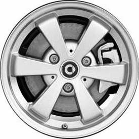 Smart ForTwo 2009-2014 powder coat silver 15x4.5 aluminum wheels or rims. Hollander part number ALY85188U20, OEM part number 4514011602CA4L.