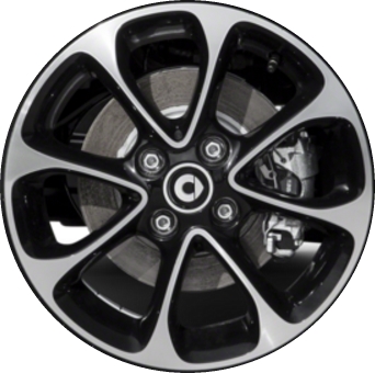 Smart ForTwo 2016-2017 black machined 15x5 aluminum wheels or rims. Hollander part number ALY85464, OEM part number 4534010000.