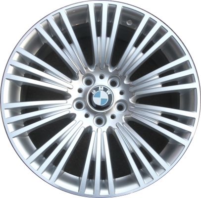 BMW 328i GT 2014-2016, 335i GT 2014-2016 silver machined 19x8 aluminum wheels or rims. Hollander part number 86020, OEM part number 36106854679.