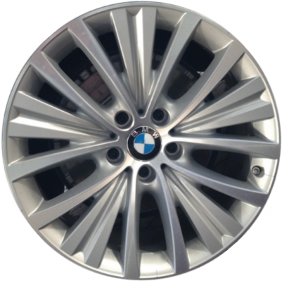 BMW X5 2014-2018 silver machined 19x9 aluminum wheels or rims. Hollander part number ALY86047, OEM part number 36116853954, 36116883124.