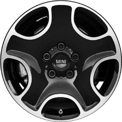 Mini Countryman 2013-2016, Paceman 2016 black machined 17x7 aluminum wheels or rims. Hollander part number 86069, OEM part number 36109809326.