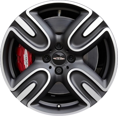 Mini Cooper 2013 black machined 17x7.5 aluminum wheels or rims. Hollander part number ALY86075U45, OEM part number 36116856220.