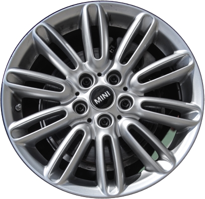 Mini Cooper (Convertible) 2016-2023, Cooper (Hardtop) 2014-2023 powder coat silver 17x7 aluminum wheels or rims. Hollander part number 86081, OEM part number 36116856099.