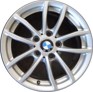 BMW 228i 2014-2016 powder coat silver 16x7 aluminum wheels or rims. Hollander part number ALY86233, OEM part number 36316796202.
