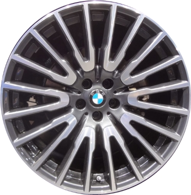 BMW 640i GT 2018-2019, 740e 2017-2019, 740i 2016-2020, 745e 2020-2022, 750i 2016-2022 grey machined 21x8.5 aluminum wheels or rims. Hollander part number 86289U35, OEM part number 36116863112.