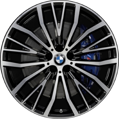 BMW 640i GT 2018-2019, 740e 2018-2019, 740i 2018-2020, 745e 2020, 750i 2018-2020 black machined 21x8.5 aluminum wheels or rims. Hollander part number 86373, OEM part number 36116877018.