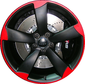 Audi TT 2012-2013 powder coat black/red 19x9 aluminum wheels or rims. Hollander part number ALY58903.LR01, OEM part number 8J0601025AM, 8J0601025CP.