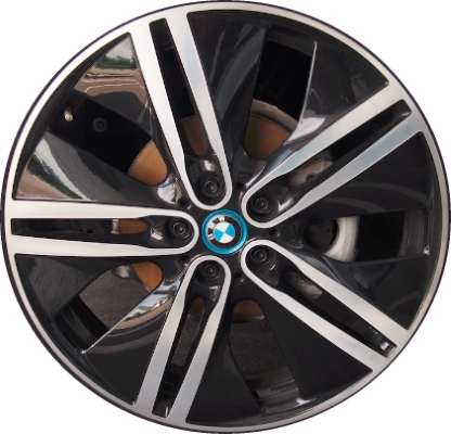 BMW i3 2014-2021 black machined 20x5 aluminum wheels or rims. Hollander part number ALY86177/86178, OEM part number 36116856898, 36116852058.