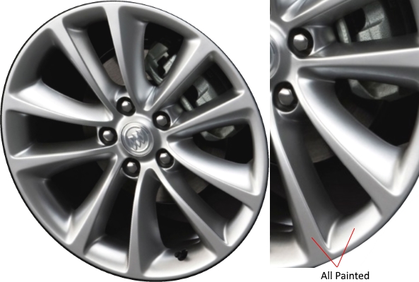 Buick Verano 2015-2017 powder coat hyper silver 18x8 aluminum wheels or rims. Hollander part number ALY4111.LS1, OEM part number Not Yet Known.