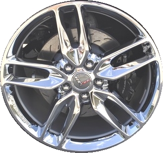 Chevrolet Corvette 2014-2019 chrome 19x8.5 aluminum wheels or rims. Hollander part number ALY5635U85/5634, OEM part number 20986479.