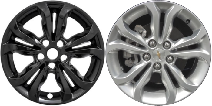 Chevrolet Cruze 2019 Black, 10 Spoke, Plastic Hubcaps, Wheel Covers, Wheel Skins, Imposters. Fits 16 Inch Alloy Wheel Pictured to Right. Part Number IMP-442BLK.